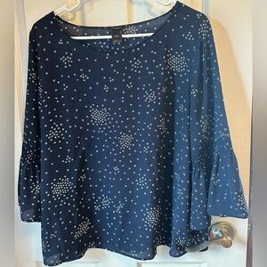 Ann Taylor Factory Navy Blue Blouse with White Dots